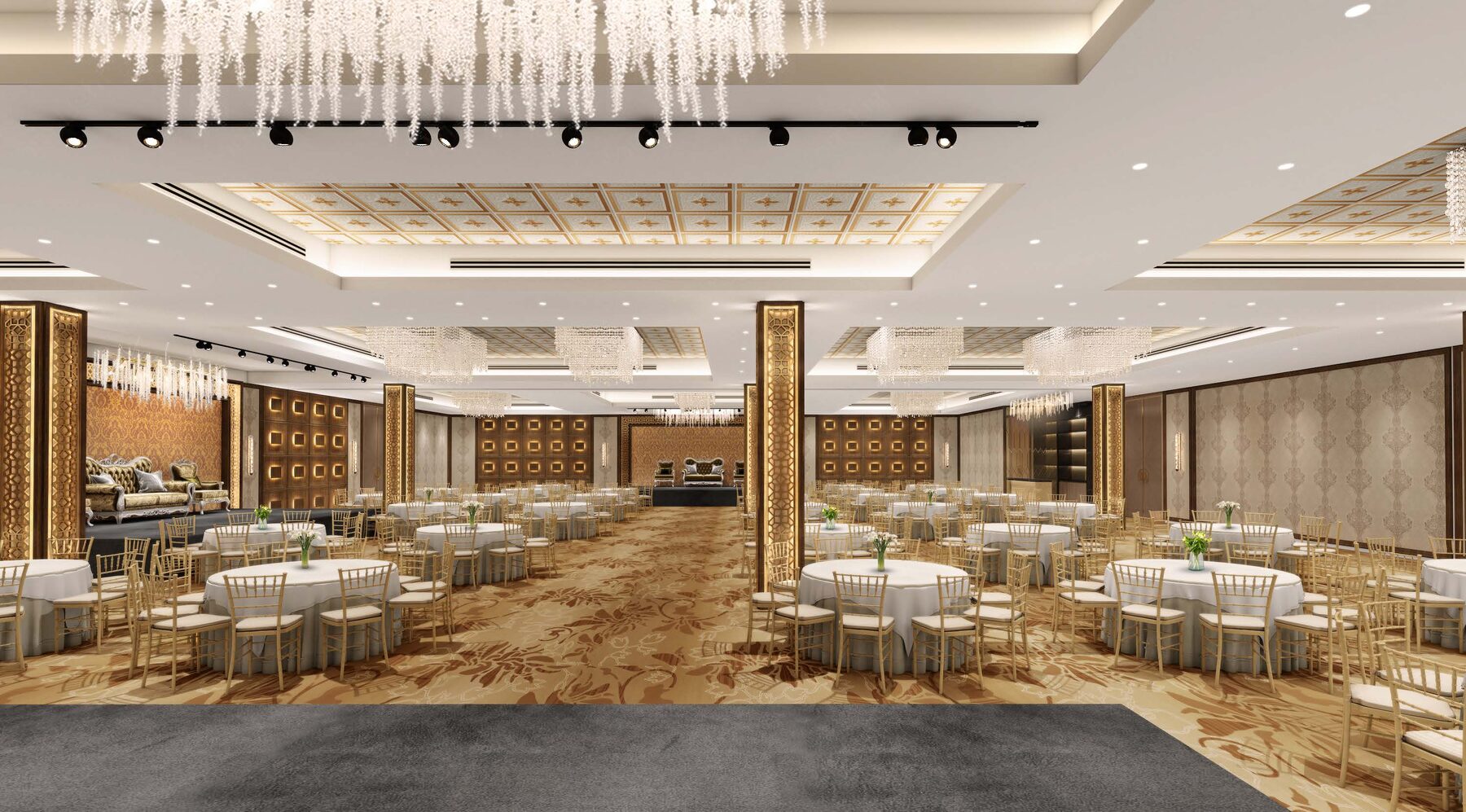 Bright corporate gala dinner setting