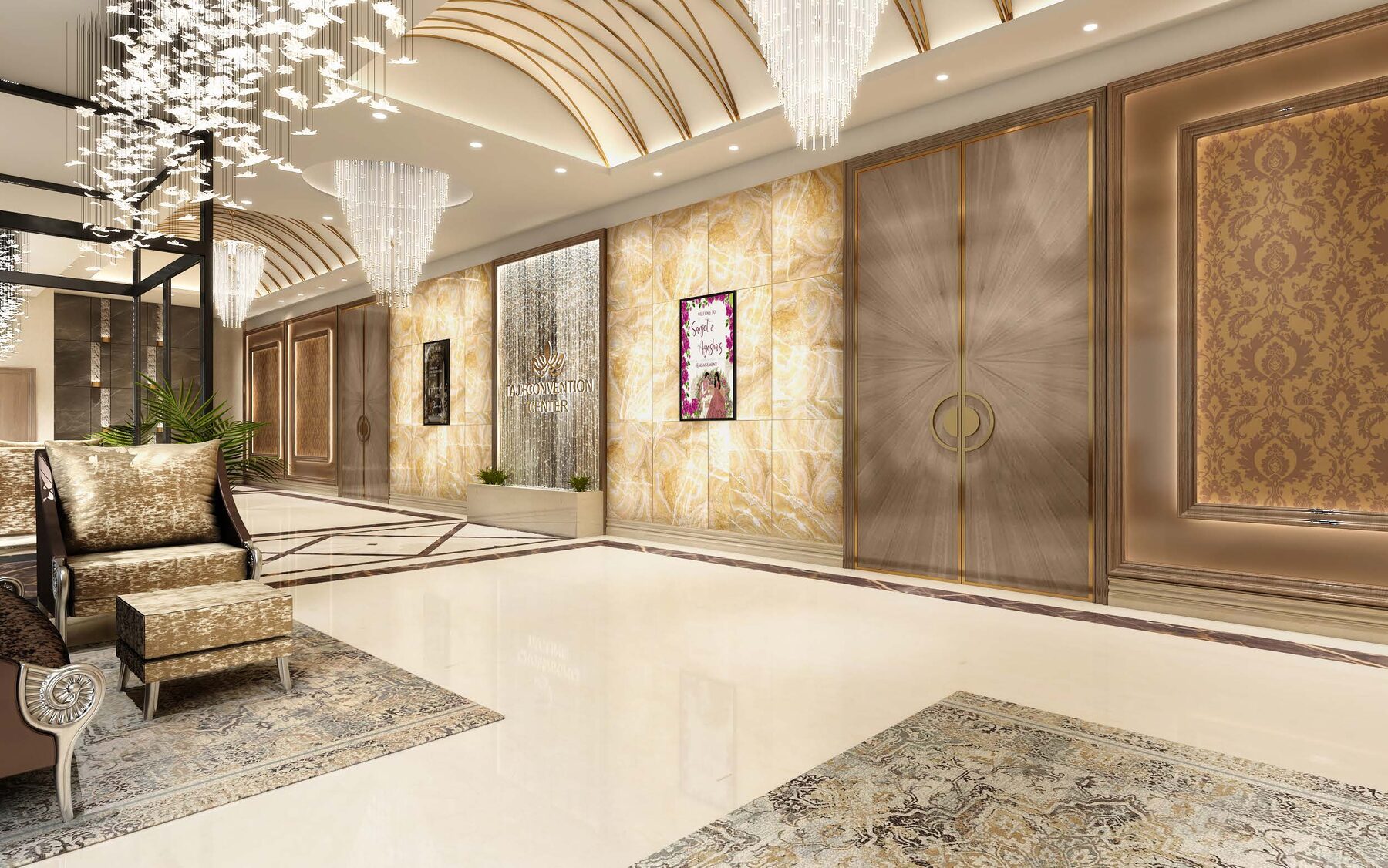 The Crystal Room set intimately in warm bright tones
